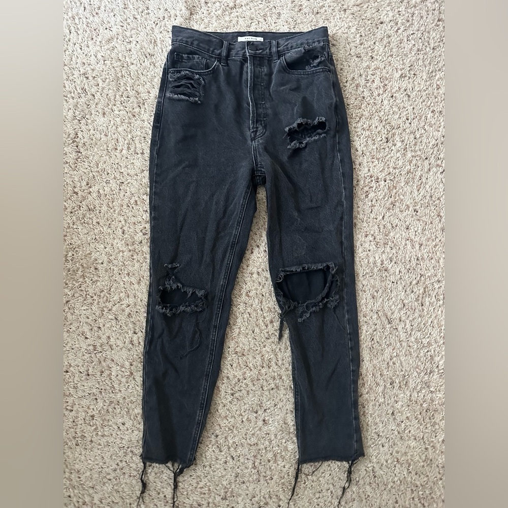 PacSun Jeans Women's 27 Ultra High Rise Slim Black Distressed Denim Button Fly